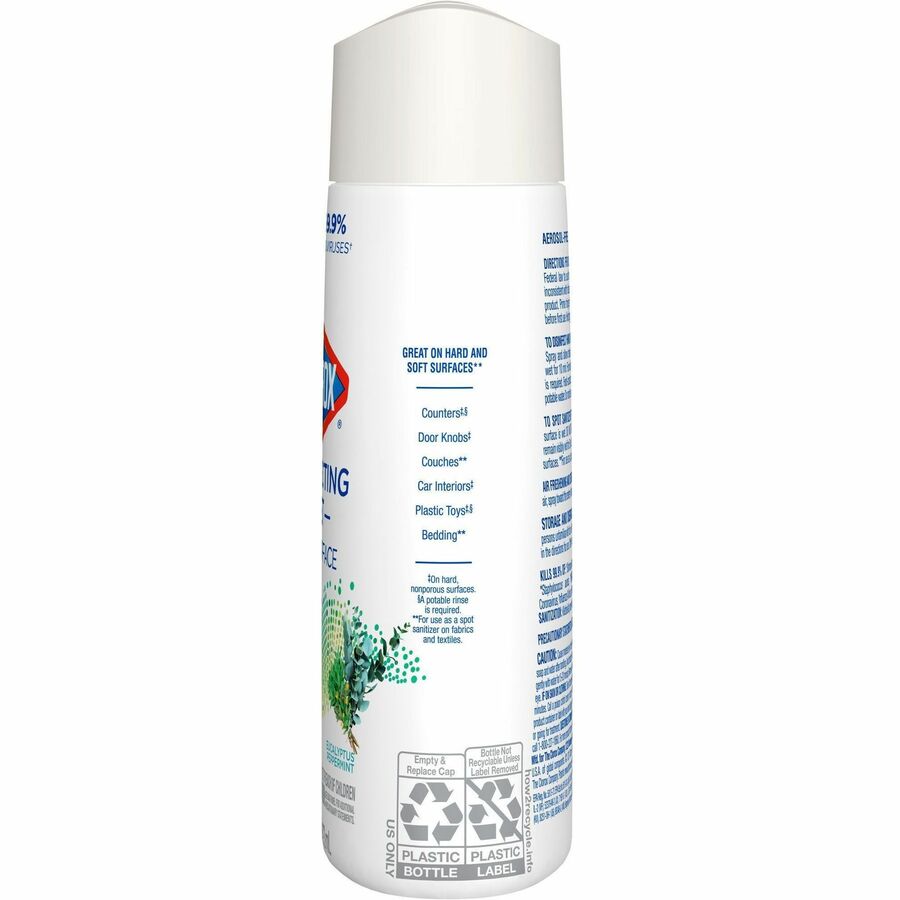 Clorox Disinfecting, Sanitizing, and Antibacterial Mist - 16 fl oz (0.5 quart) - Eucalyptus Peppermint Scent - 1 Each - Non-aerosol, Bleach-free - White