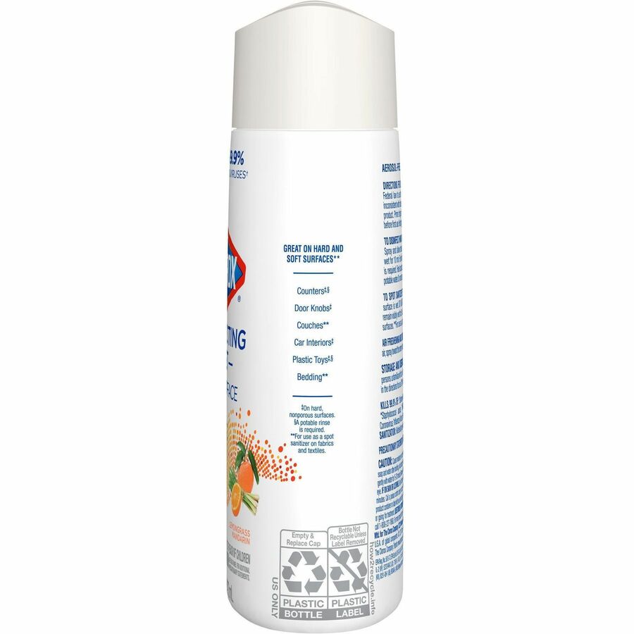 Clorox Disinfecting, Sanitizing, and Antibacterial Mist - 16 fl oz (0.5 quart) - Lemongrass Mandarin Scent - 1 Each - Non-aerosol, Bleach-free - White