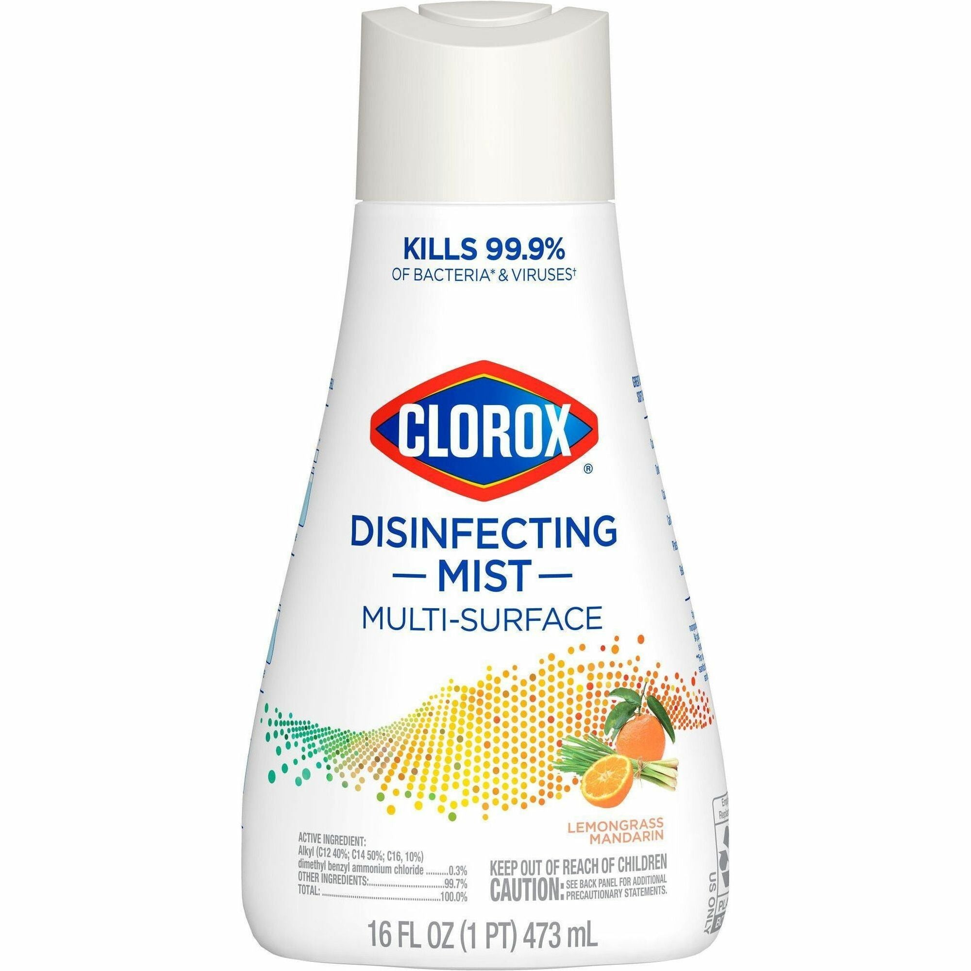 Clorox Disinfecting, Sanitizing, and Antibacterial Mist - 16 fl oz (0.5 quart) - Lemongrass Mandarin Scent - 1 Each - Non-aerosol, Bleach-free - White - 1