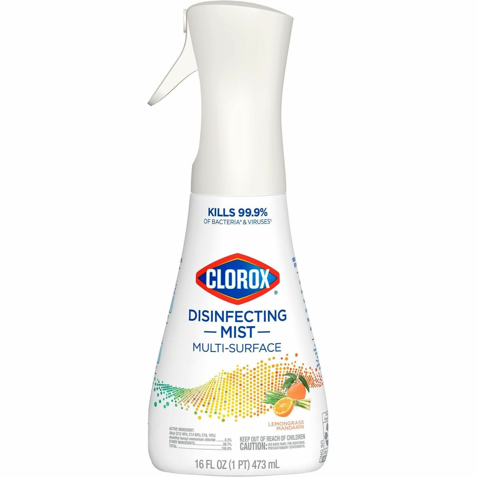 Clorox Disinfecting, Sanitizing, and Antibacterial Mist - 16 fl oz (0.5 quart) - Lemongrass Mandarin Scent - 1 Each - Non-aerosol, Bleach-free - White - 1