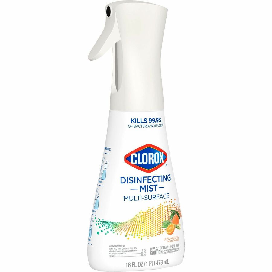 Clorox Disinfecting, Sanitizing, and Antibacterial Mist - 16 fl oz (0.5 quart) - Lemongrass Mandarin Scent - 1 Each - Non-aerosol, Bleach-free - White