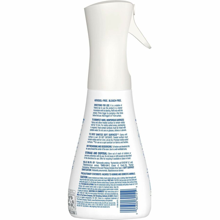 Clorox Disinfecting, Sanitizing, and Antibacterial Mist - 16 fl oz (0.5 quart) - Lemongrass Mandarin Scent - 1 Each - Non-aerosol, Bleach-free - White