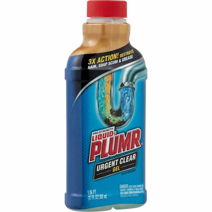 Liquid-Plumr Urgent Clear Pro-Strength Clog Remover - Gel - 17 fl oz (0.5 quart) - Bottle - 1 Each - Blue