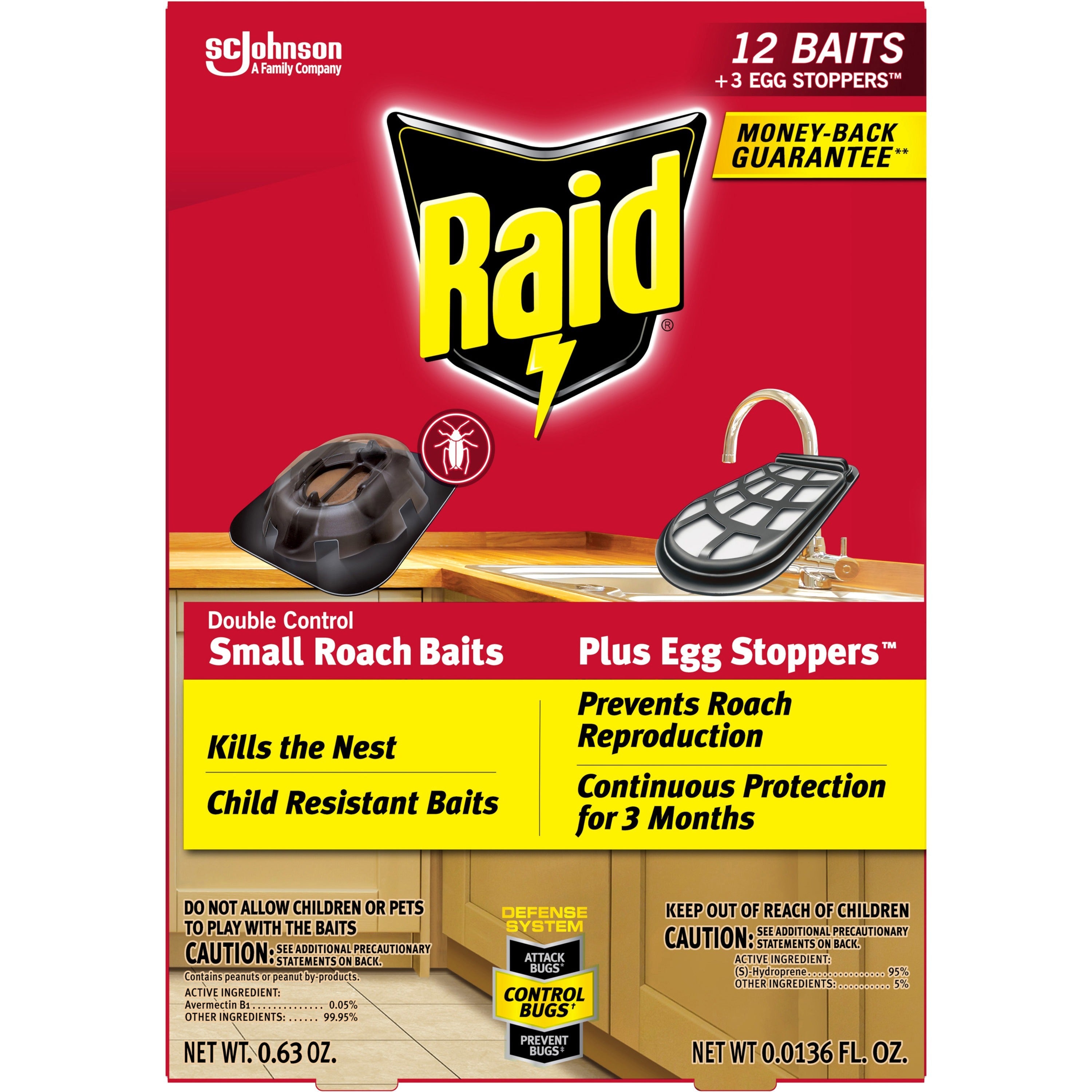 Raid Double Control Small Roach Baits - Cockroaches - Red - 12 / Box