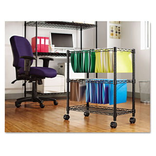 Two-Tier File Cart for Front-to-Back + Side-to-Side Filing, Metal, 1 Shelf, 3 Bins, 26" x 14" x 29.5", Black - 