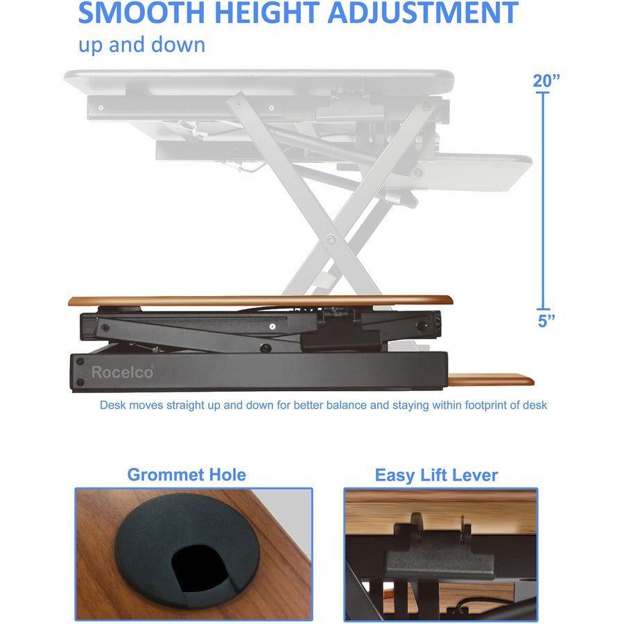 Rocelco DADRT- 46 Sit Stand Desk Riser - Desktop - Teak