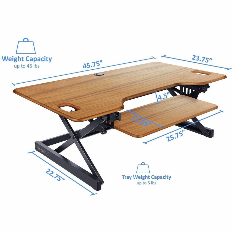 Rocelco DADRT- 46 Sit Stand Desk Riser - Desktop - Teak