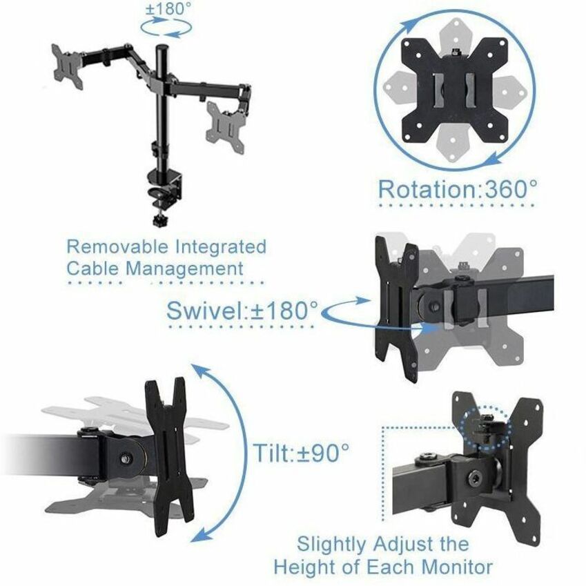 Rocelco RDM2 Desk Mount for LCD Monitor, LED Monitor, Display Stand - Height Adjustable - 2 Display(s) Supported - 13" to 27" Screen Support - 35.27 lb Load Capacity - 75 x 75, 100 x 100 - VESA Mount Compatible - 4 / Carton