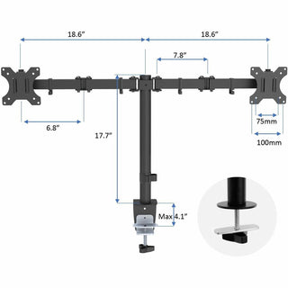 Rocelco RDM2 Desk Mount for LCD Monitor, LED Monitor, Display Stand - Height Adjustable - 2 Display(s) Supported - 13" to 27" Screen Support - 35.27 lb Load Capacity - 75 x 75, 100 x 100 - VESA Mount Compatible - 4 / Carton
