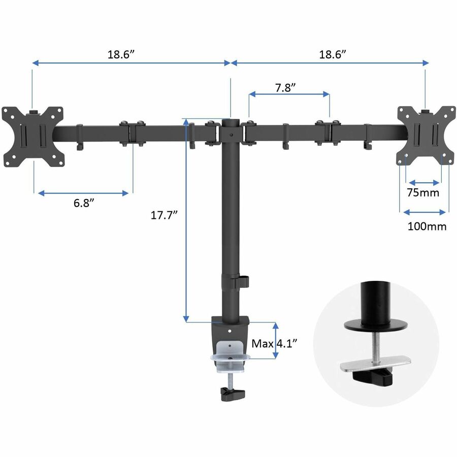 Rocelco RDM2 Desk Mount for LCD Monitor, LED Monitor, Display Stand - Height Adjustable - 2 Display(s) Supported - 13" to 27" Screen Support - 35.27 lb Load Capacity - 75 x 75, 100 x 100 - VESA Mount Compatible - 4 / Carton