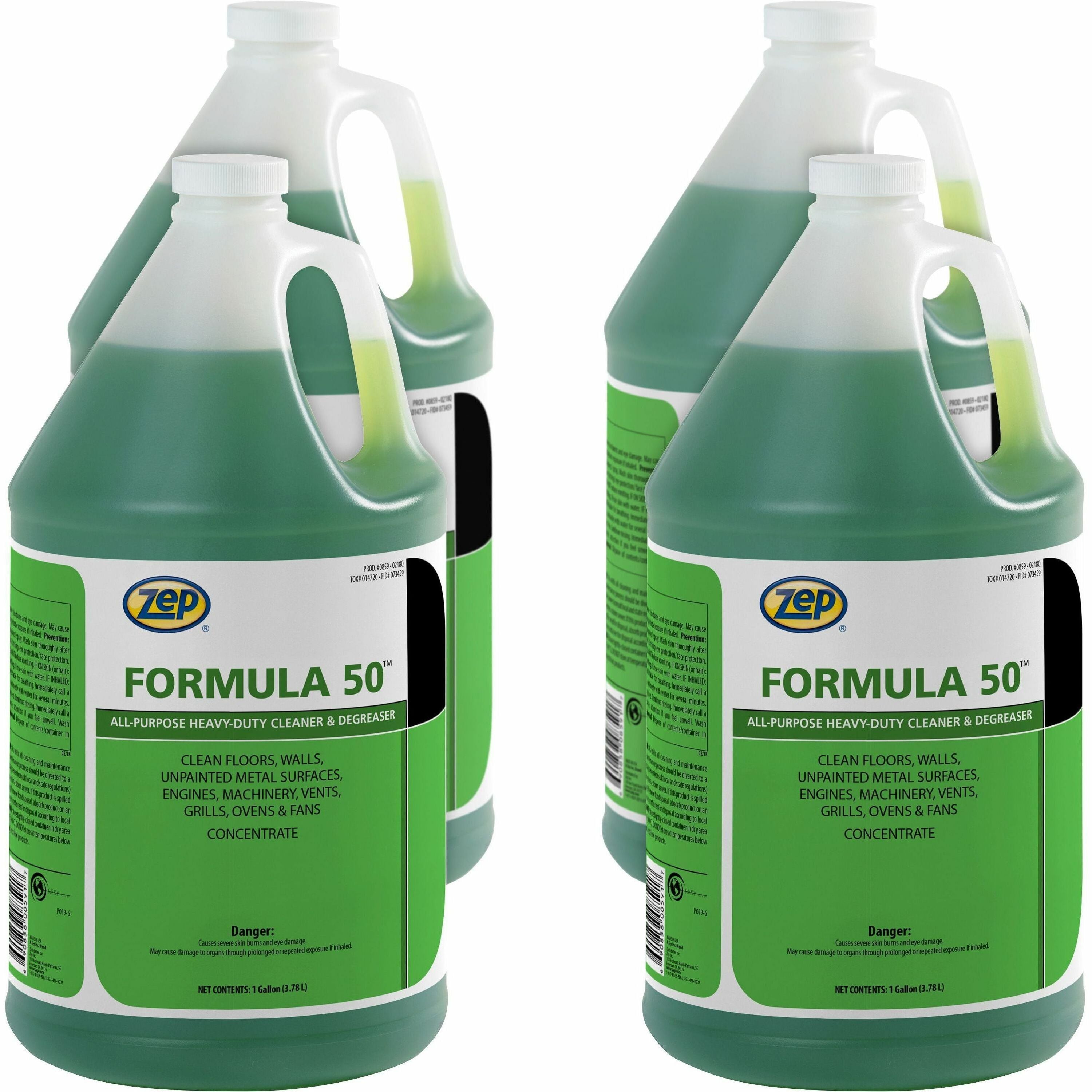 Zep Commercial Formula 50 Heavy-duty Cleaner/Degreaser - 128 fl oz (4 quart) - 4 / Box - Heavy Duty, Water Based, Water Softening, Water Soluble, Petroleum Free, Caustic-free, Phosphate-free, Non-toxic - Blue Green