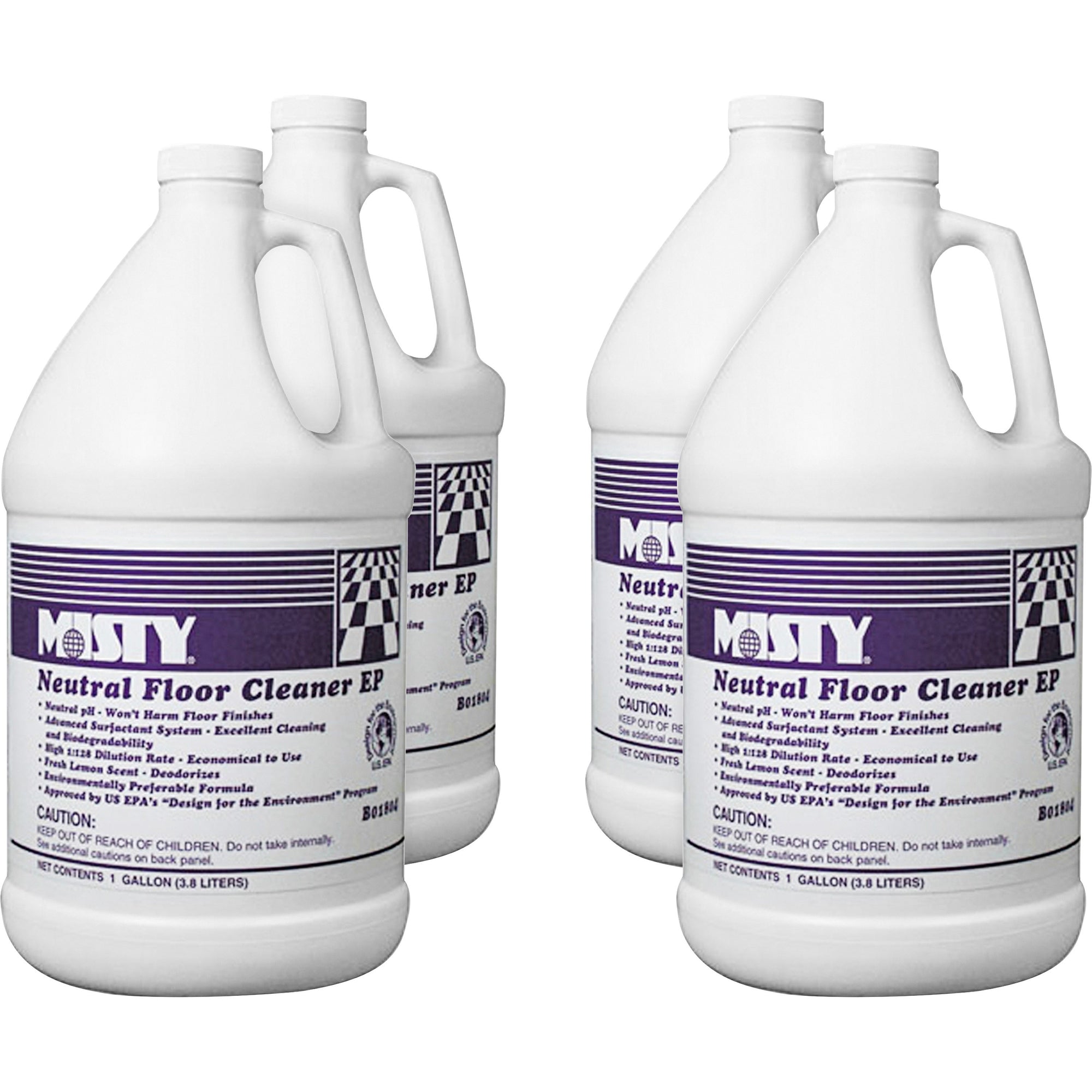 MISTY Neutral Floor Cleaner - Concentrate - 128 fl oz (4 quart) - Lemon Scent - 4 / Carton - Environmentally Friendly, Pleasant Scent - Green