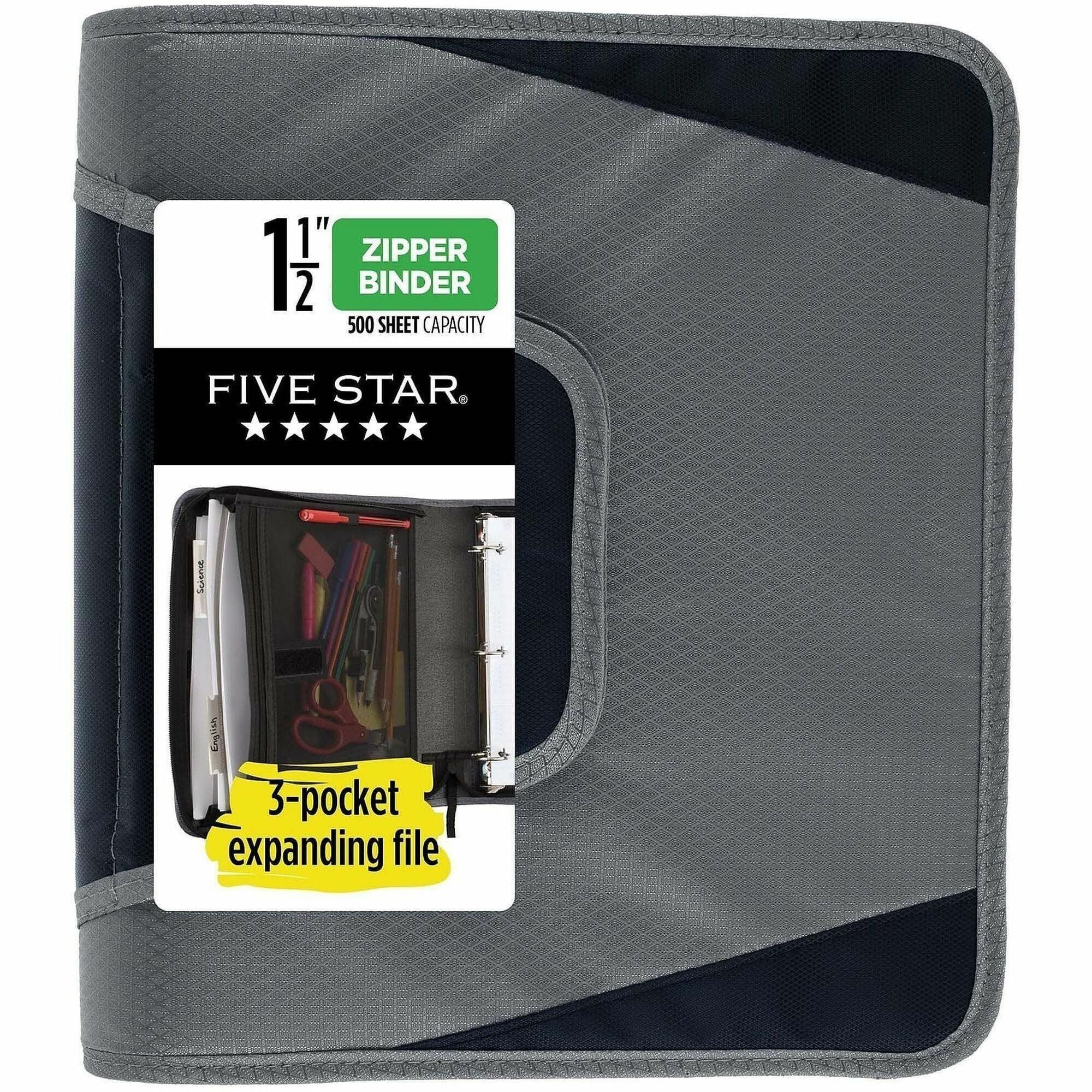 Mead Zipper Binder - 500 Sheet Capacity - 3 x Ring Fastener(s) - 3 Pocket(s) - Multi-colored - Zipper Closure, Wear Resistant, Tear Resistant, Durable, Expandable