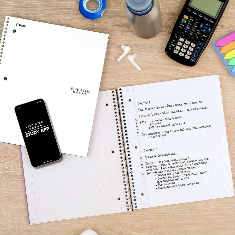 Mead Five Star Wirebound Notebook, 1 Subject, College Ruled, 11" x 8 1/2" , White - 1 Subject(s) - 100 Sheets - 100 Pages - Wire Bound - 11" x 8 1/2" - Bleed Resistant, Durable, Water Resistant, Wear Resistant, Tear Resistant, Spill Resistant, Pocket
