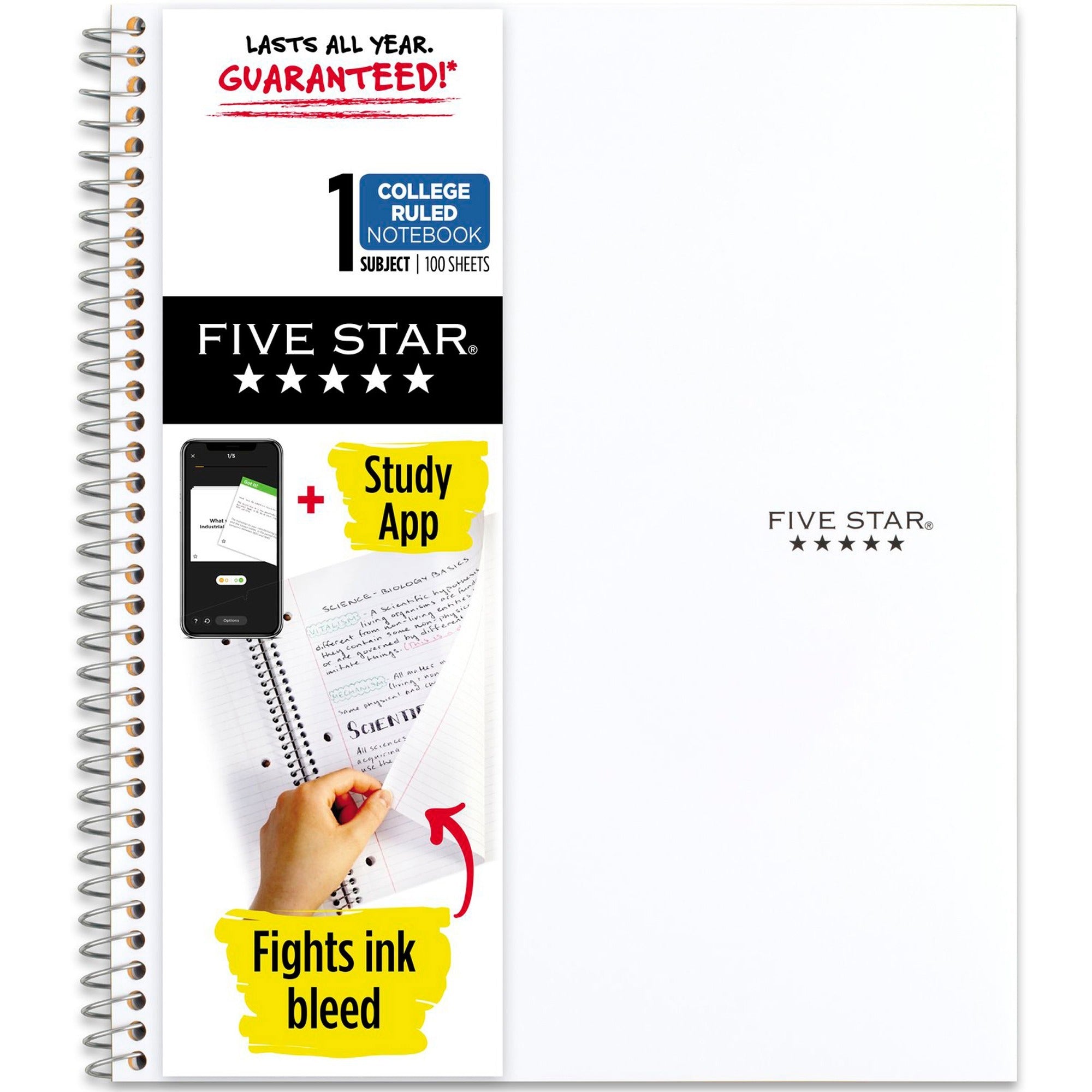 mead-five-star-wirebound-notebook-1-subject-college-ruled-11-x-8-1-2--white-1-subjects-100-sheets-100-pages-wire-bound-11-x-8-1-2-bleed-resistant-durable-water-resistant-wear-resistant-tear-resistant-spill-resistant-pocket_mea72456 - 1