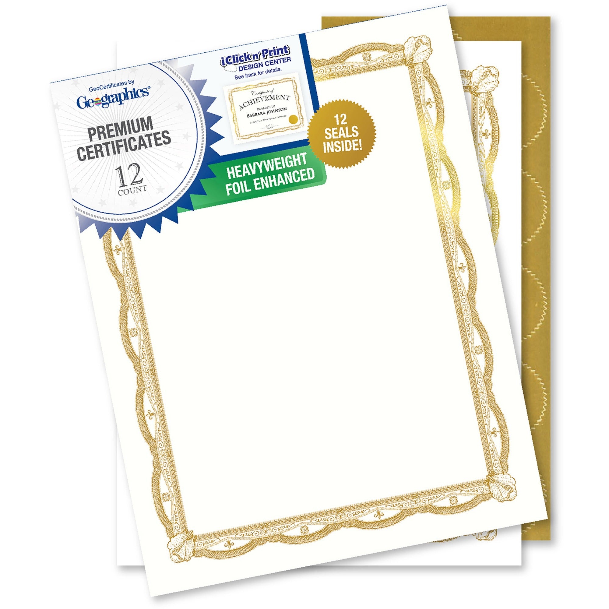 geographics-premium-certificates-with-gold-seals-65-lb-basis-weight-11-inkjet-compatible-gold-assorted-multicolor-with-gold-border-card-stock-foil-12-pack_geo48766 - 1