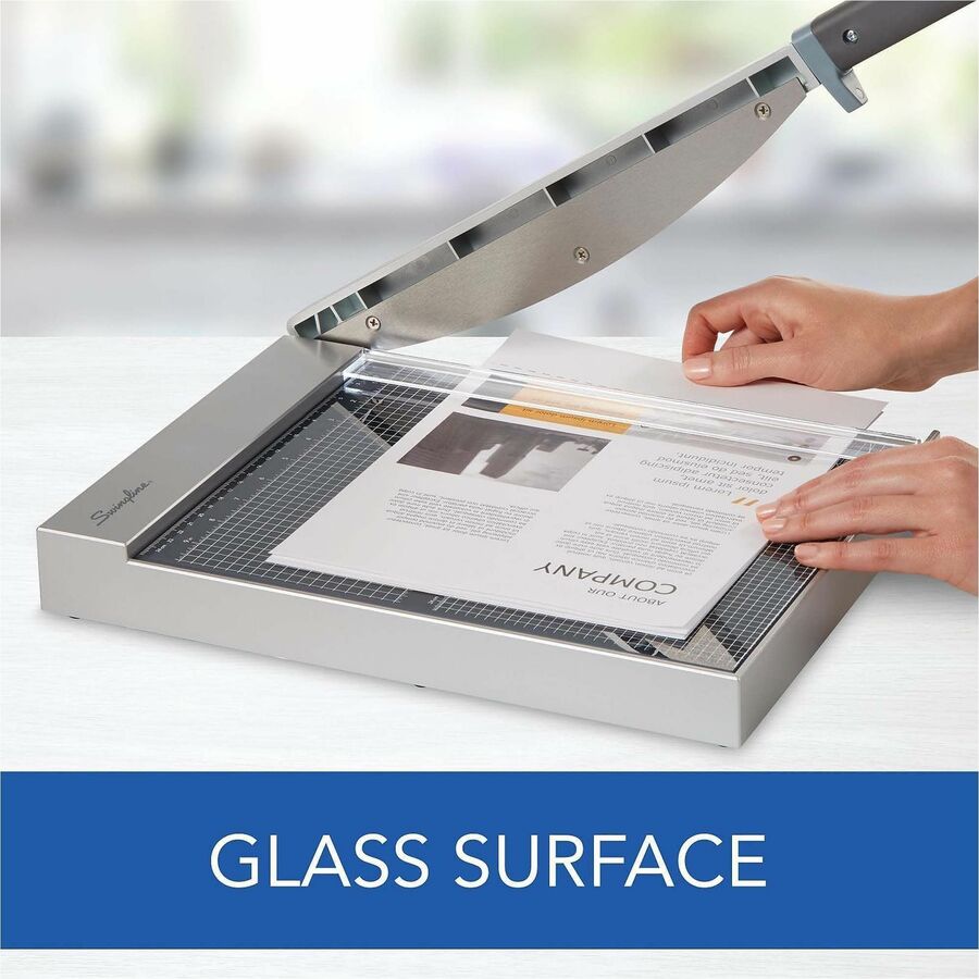 Swingline ClassicCut Guillotine Glass Trimmer - 15 Sheet Cutting Capacity - 12" Cutting Length - Safety Latch - Tempered Glass - Gray - 1 Each