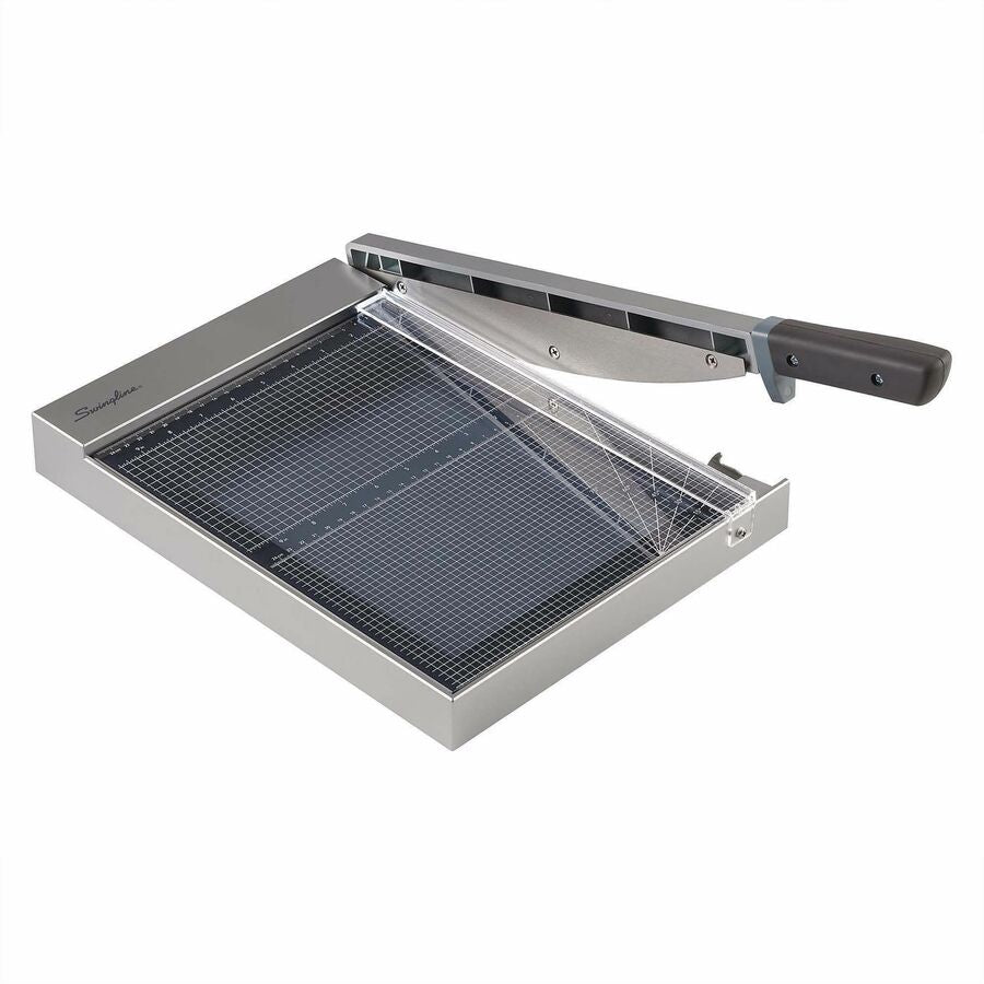 Swingline ClassicCut Guillotine Glass Trimmer - 15 Sheet Cutting Capacity - 12" Cutting Length - Safety Latch - Tempered Glass - Gray - 1 Each