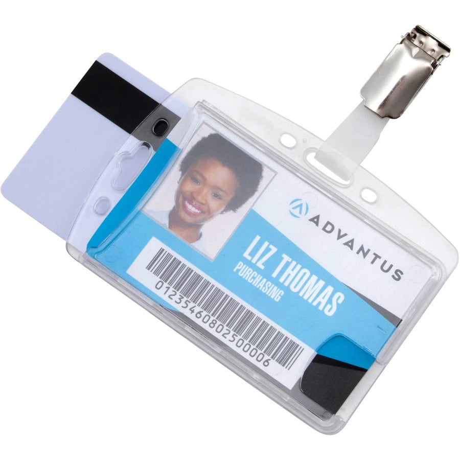 Advantus Plastic ID Card Holders - Horizontal/Vertical - Plastic - 25 / Pack - Clear - Rotating Clip
