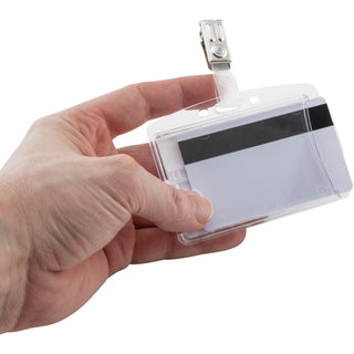 Advantus Plastic ID Card Holders - Horizontal/Vertical - Plastic - 25 / Pack - Clear - Rotating Clip