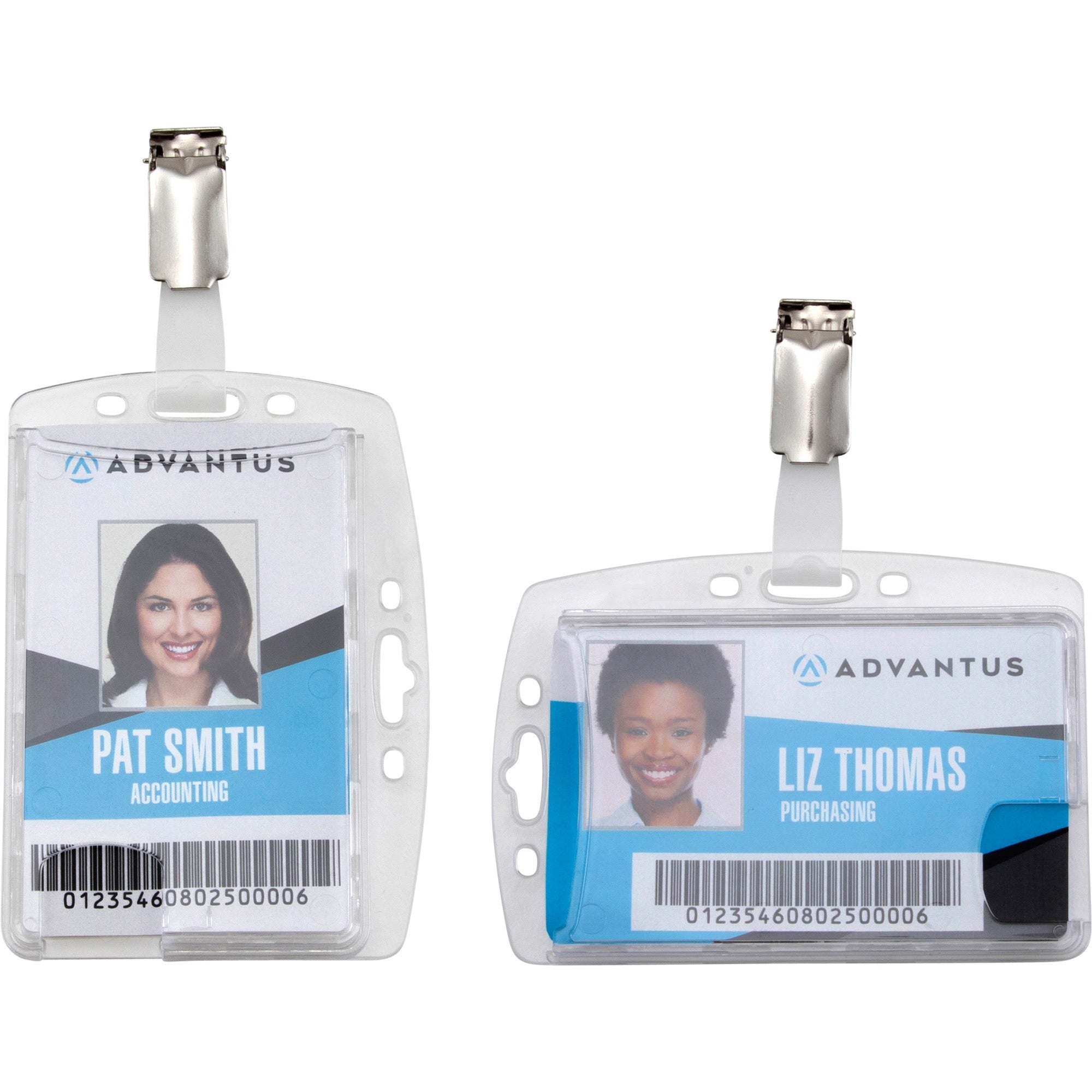 advantus-plastic-id-card-holders-horizontal-vertical-plastic-25-pack-clear-rotating-clip_avt76130 - 1