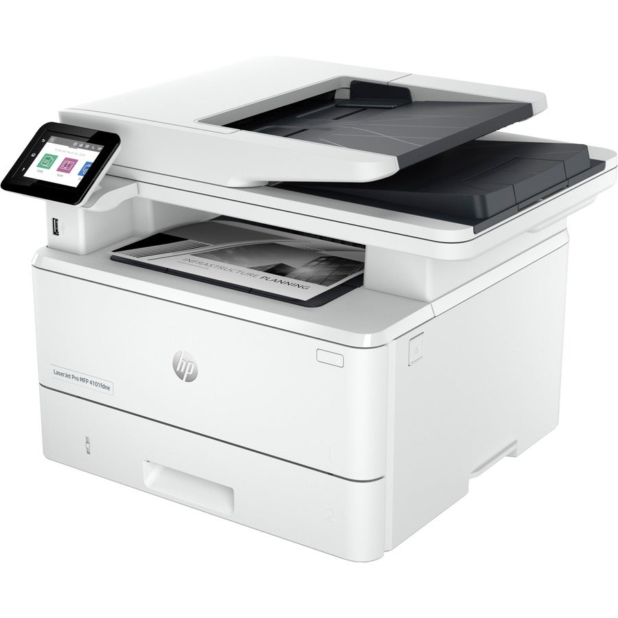 HP LaserJet Pro 4101fdne Laser Multifunction Printer - Monochrome - White - Copier/Fax/Printer/Scanner - 63 ppm Mono Print - 4800 x 600 dpi Print - Automatic Duplex Print - Up to 80000 Pages Monthly - Color Flatbed Scanner - 1200 dpi Optical Scan - M