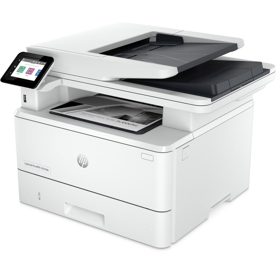 HP LaserJet Pro 4101fdn Laser Multifunction Printer - Monochrome - White - Copier/Fax/Printer/Scanner - 4800 x 600 dpi Print - Automatic Duplex Print - Up to 80000 Pages Monthly - Color Flatbed Scanner - 1200 dpi Optical Scan - Monochrome Fax - Gigab
