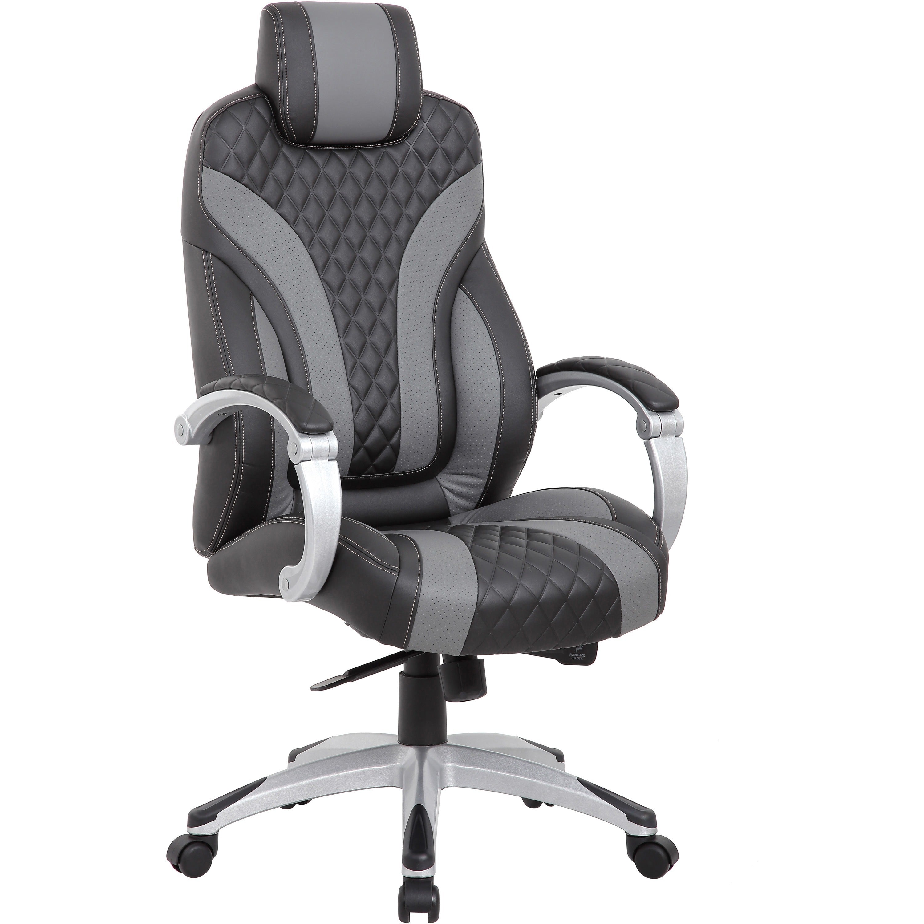Boss Hinged Arm Executive Chair - Black, Gray Vinyl Seat - Black, Gray Vinyl Back - 5-star Base - Armrest - 1 Each - 1