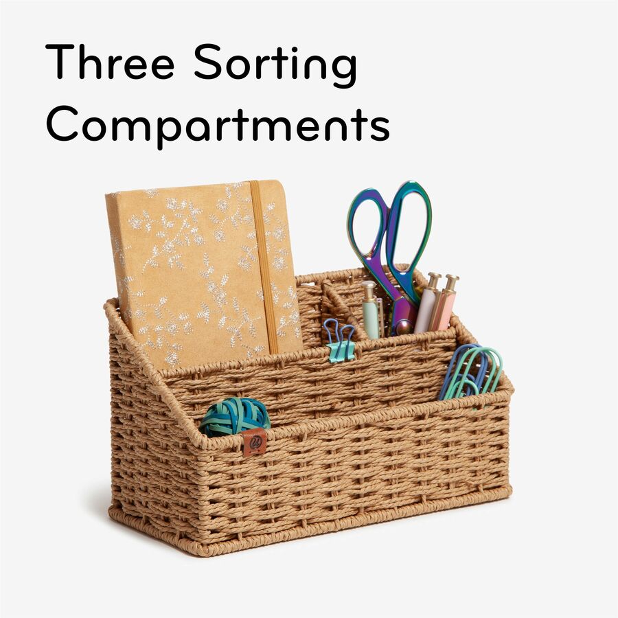 U Brands Woven All-In-One Desk Organizer - 3 Compartment(s) - Sturdy - Brown - 1 Each