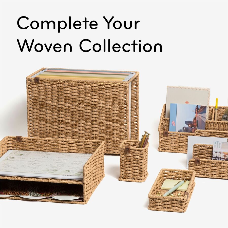 U Brands Woven All-In-One Desk Organizer - 3 Compartment(s) - Sturdy - Brown - 1 Each