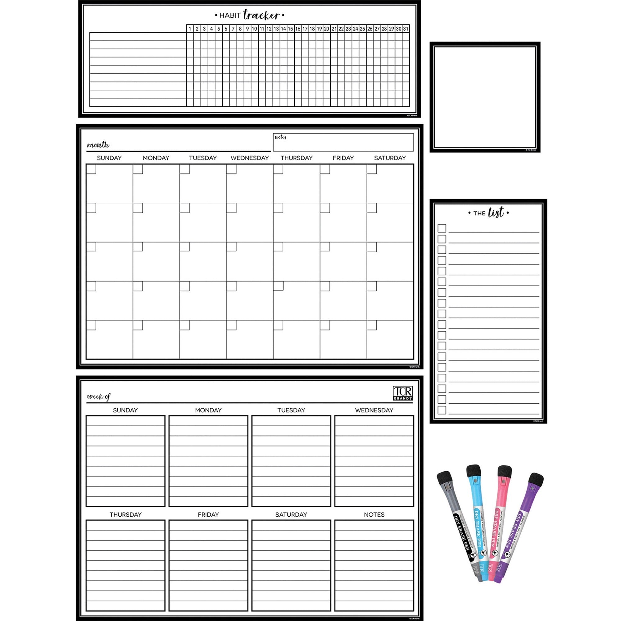 teacher-created-resources-black-&-white-dry-erase-magnetic-calendar-set-black-white-1-pack_tcr77407 - 1