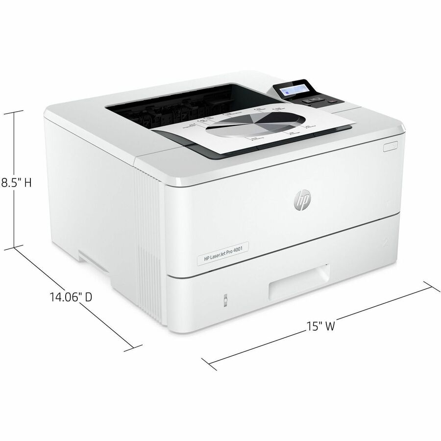 HP LaserJet Pro 4001 4001n Desktop Laser Printer - Monochrome - 63 ppm Mono - 4800 x 600 dpi Print - Manual Duplex Print - 350 Sheets Input - Ethernet - HP Smart App, Apple AirPrint, Mopria - 80000 Pages Duty Cycle - Plain Paper Print - Gigabit Ether