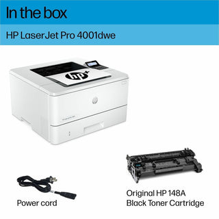 HP LaserJet Pro 4001dwe Desktop Wireless Laser Printer - Monochrome - 42 ppm Mono - 4800 x 600 dpi Print - Automatic Duplex Print - 350 Sheets Input - Ethernet - Wireless LAN - Apple AirPrint, HP Smart App, Mopria, Wi-Fi Direct - 80000 Pages Duty Cyc