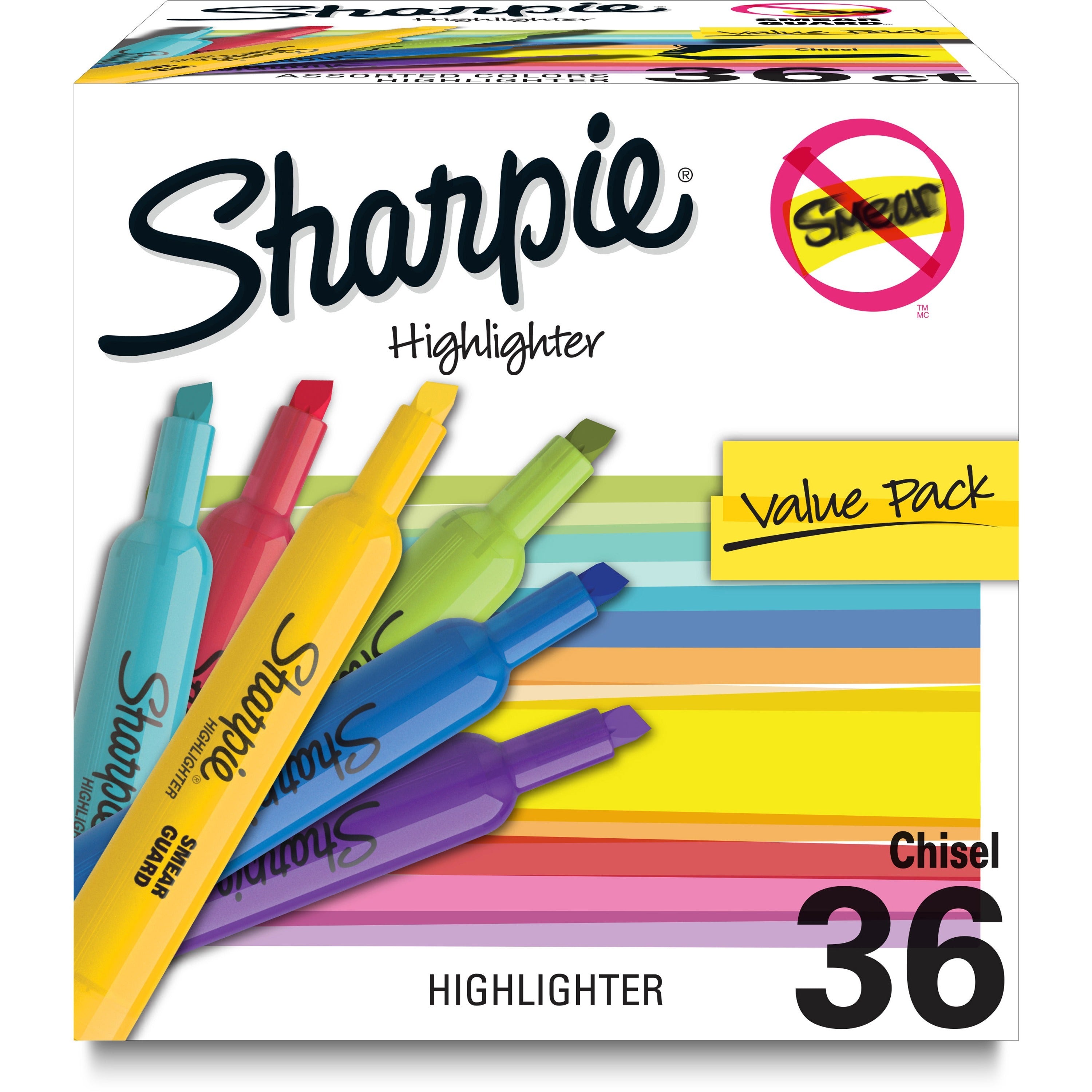 Tank Style Highlighters, Assorted Ink Colors, Chisel Tip, Assorted Barrel Colors, 36/Pack