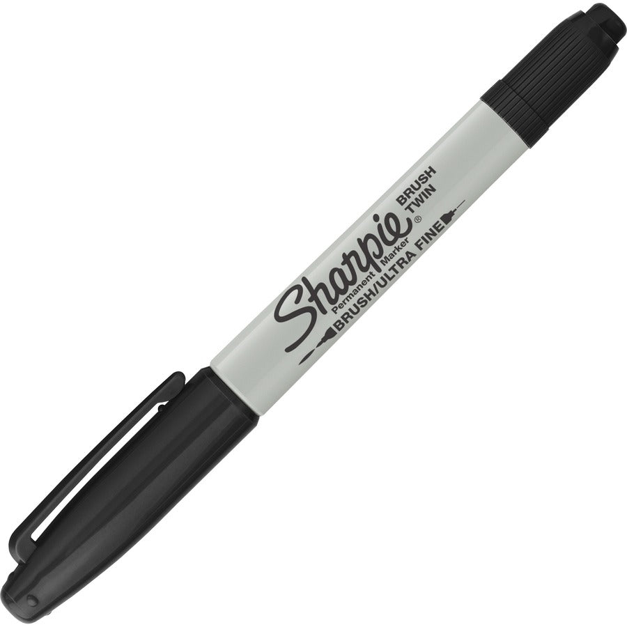 Sharpie Brush Twin Permanent Markers - Ultra Fine Marker Point - Brush Marker Point Style - Black - 2 / Pack