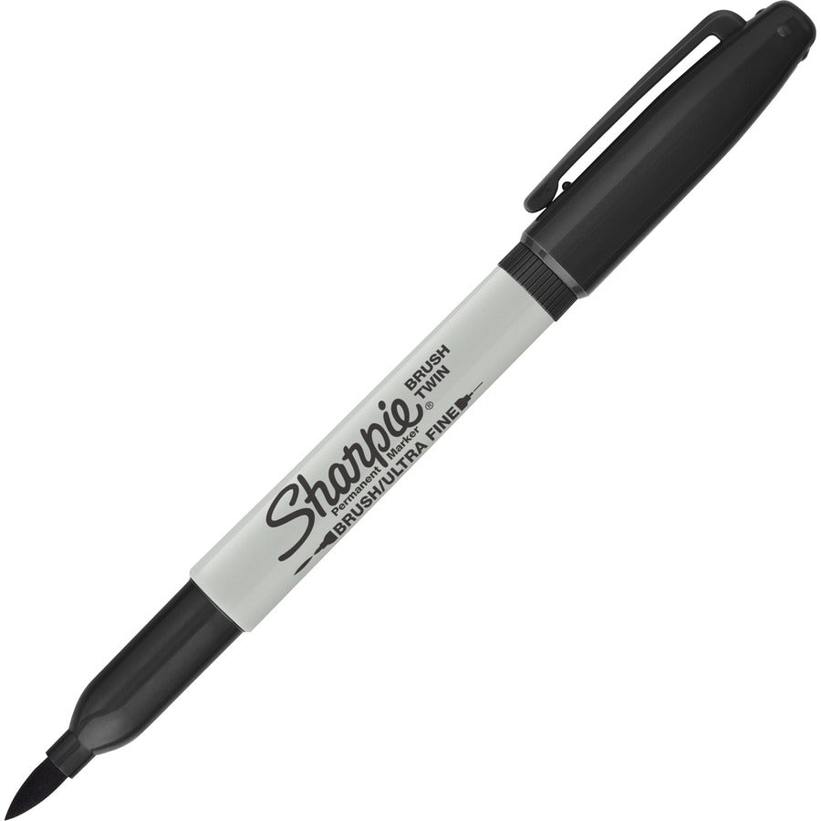 Sharpie Brush Twin Permanent Markers - Ultra Fine Marker Point - Brush Marker Point Style - Black - 2 / Pack