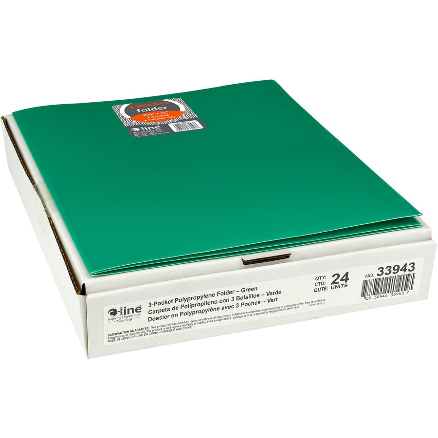 c-line-cli-33943-letter-portfolio-8-1-2-x-11-75-sheet-capacity-3-pockets-polypropylene-green-24-box_cli33943 - 2