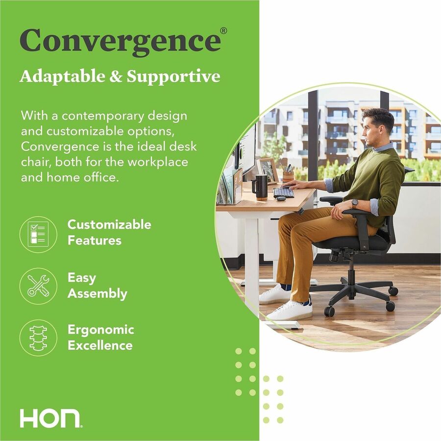 Convergence Mid-Back Task Chair, Swivel-Tilt, Up to 275lb, 16.5" to 21" Seat Ht, Black Seat/Back/Frame,Ships in 7-10 Bus Days