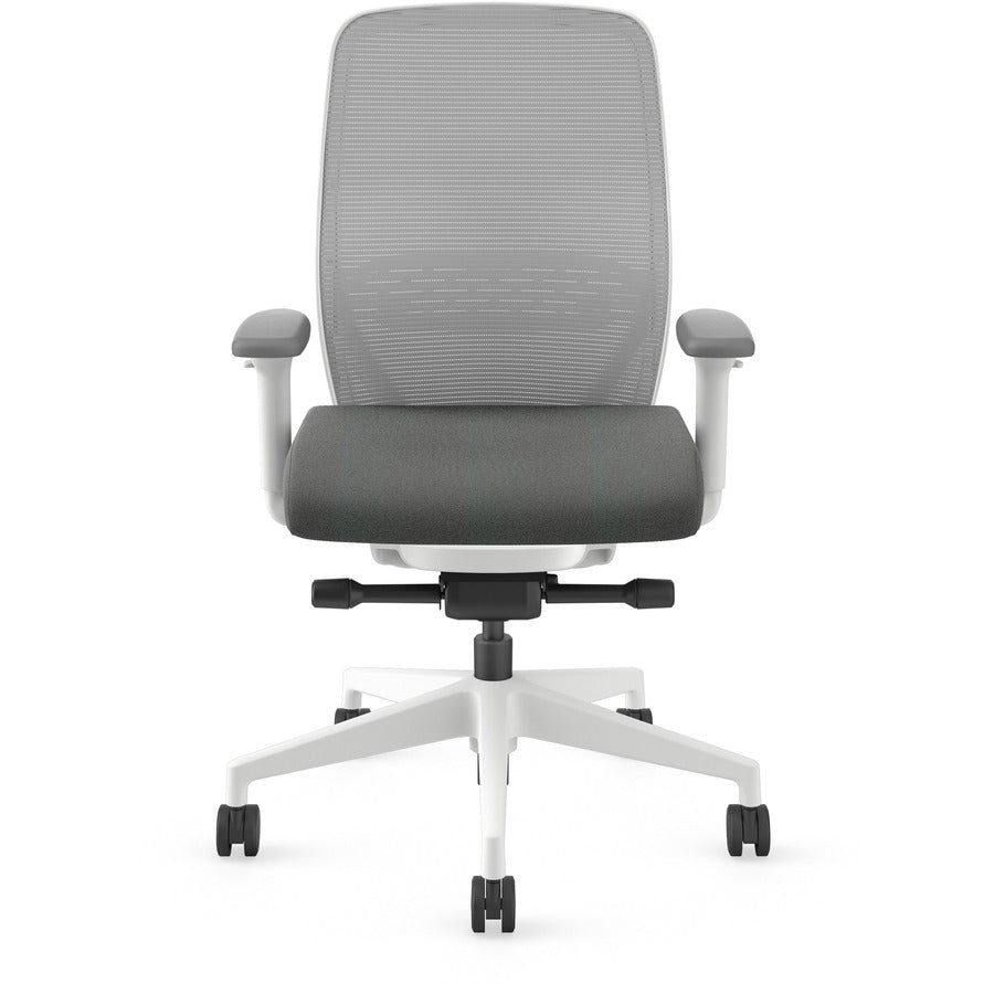 HON Nucleus Recharge Task Chair - Iron Ore Fabric Seat - Fog Back - Designer White Frame - Armrest - 1 Each