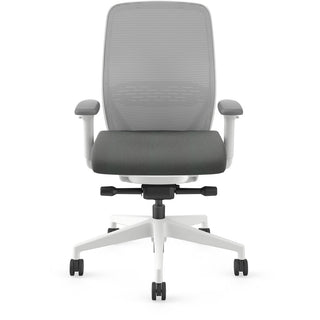 HON Nucleus Recharge Task Chair - Iron Ore Fabric Seat - Fog Back - Designer White Frame - Armrest - 1 Each