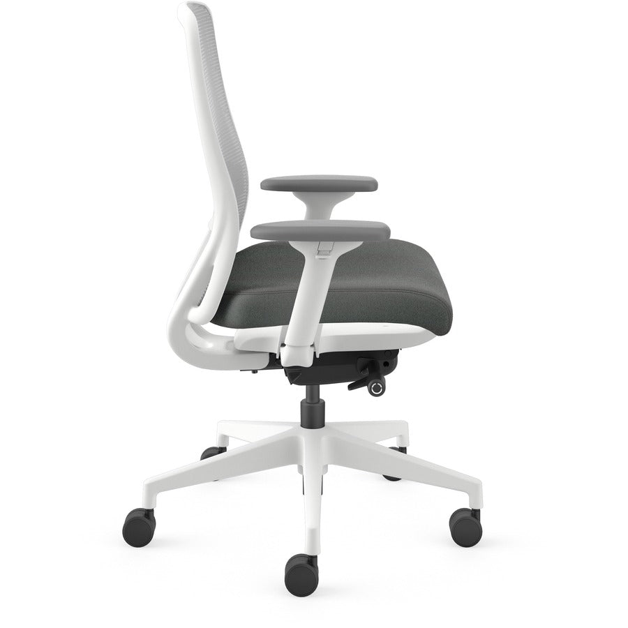 HON Nucleus Recharge Task Chair - Iron Ore Fabric Seat - Fog Back - Designer White Frame - Armrest - 1 Each