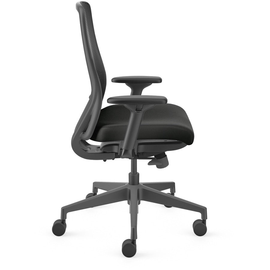 HON Nucleus Task Chair KD - Black Fabric Seat - Black Back - Armrest - 1 Each