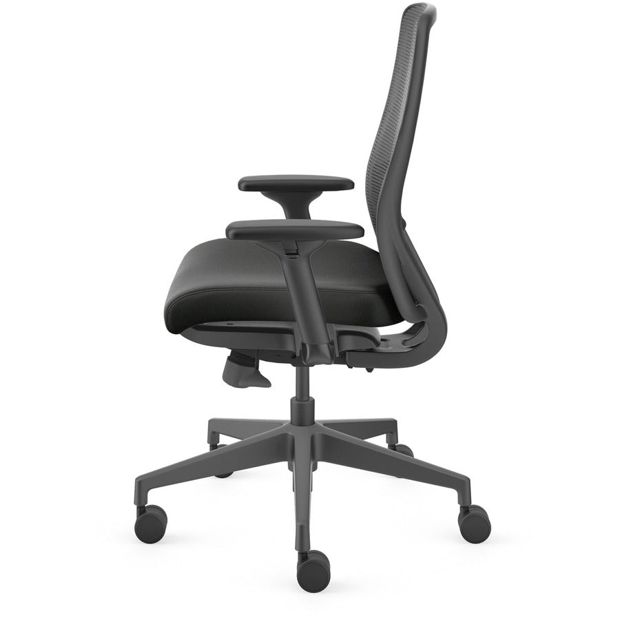 HON Nucleus Task Chair KD - Black Fabric Seat - Black Back - Armrest - 1 Each