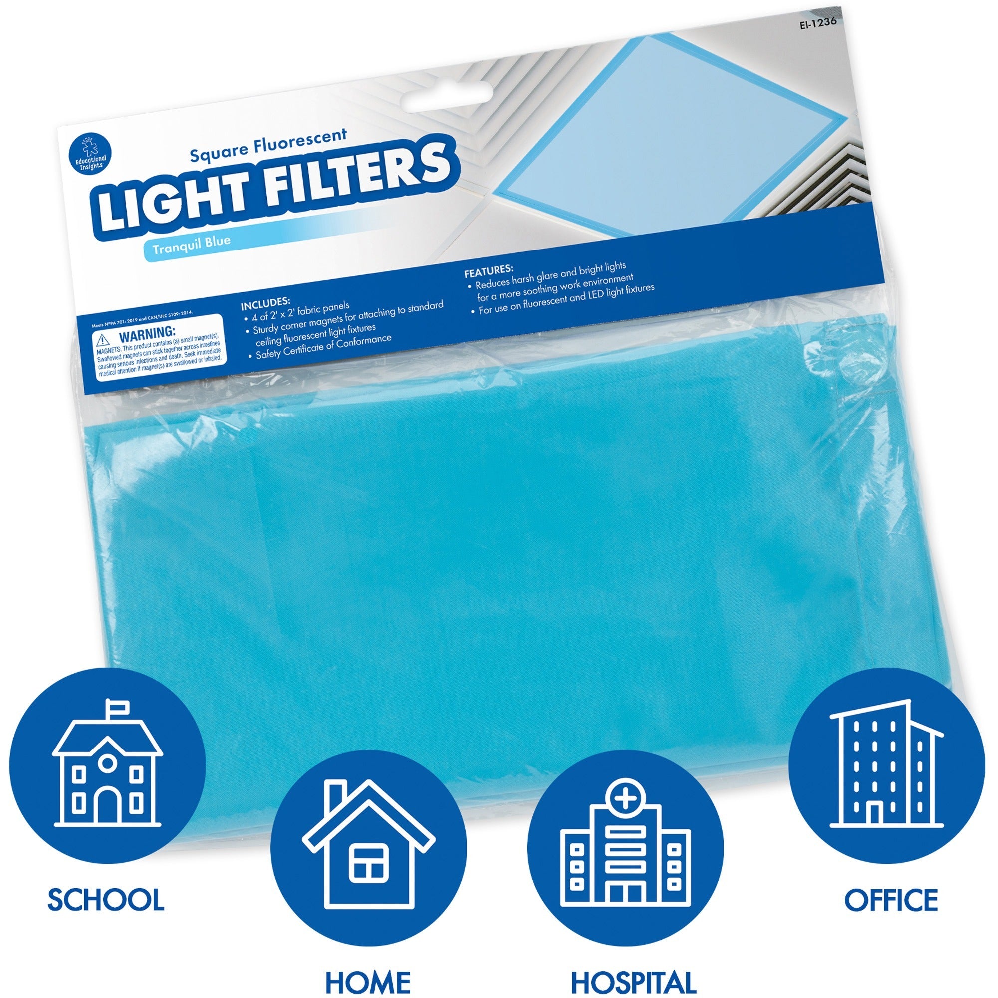 Educational Insights Square Fluorescent Light Filters (Tranquil Blue) - 1 Each