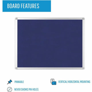 MasterVision Ayda Fabric Bulletin Board - 18" x 24" - 18" Height x 24" Width - Blue Felt, Fabric Surface - Self-healing, Durable, Resilient - Aluminum Frame Each