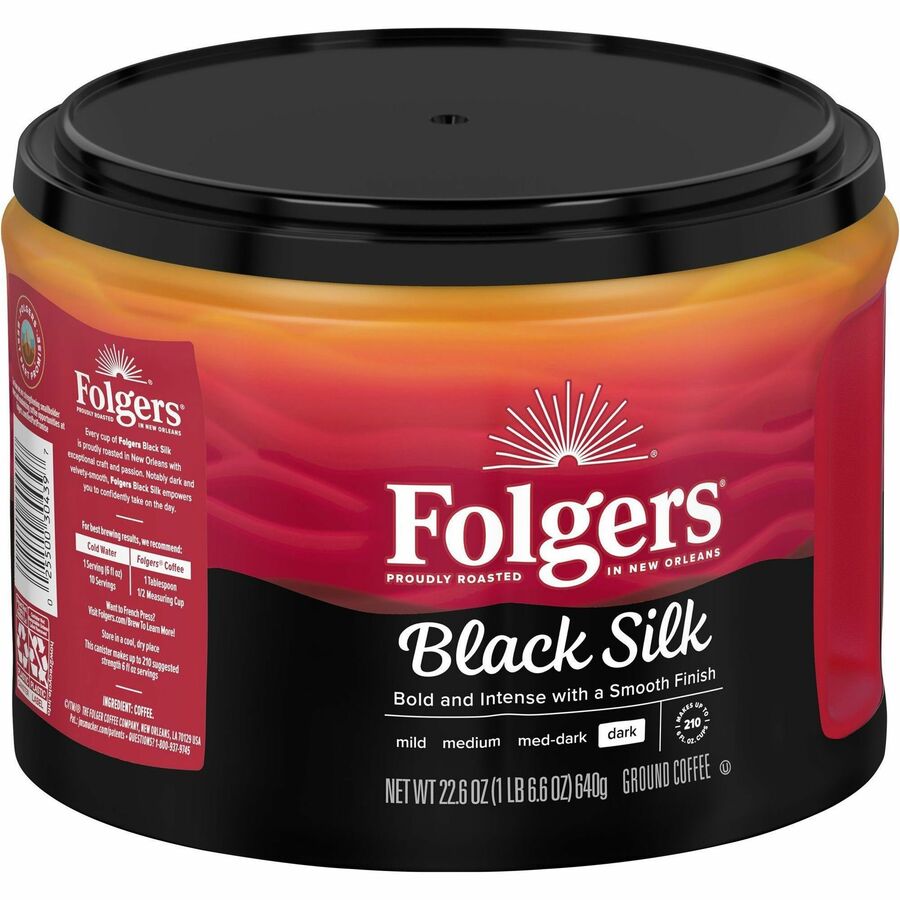 Folgers Ground Black Silk Coffee - Dark - 22.6 oz - 6 / Carton