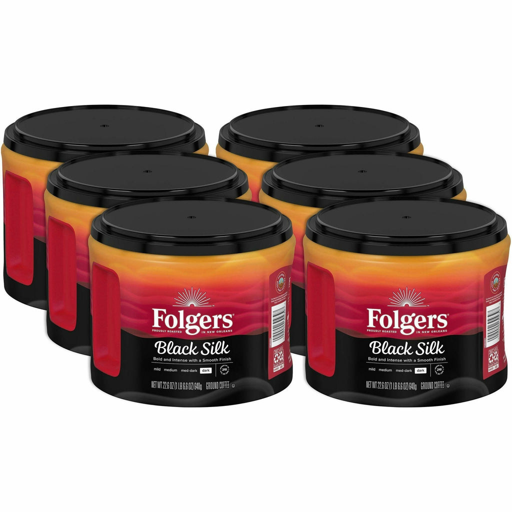 Folgers Ground Black Silk Coffee - Dark - 22.6 oz - 6 / Carton