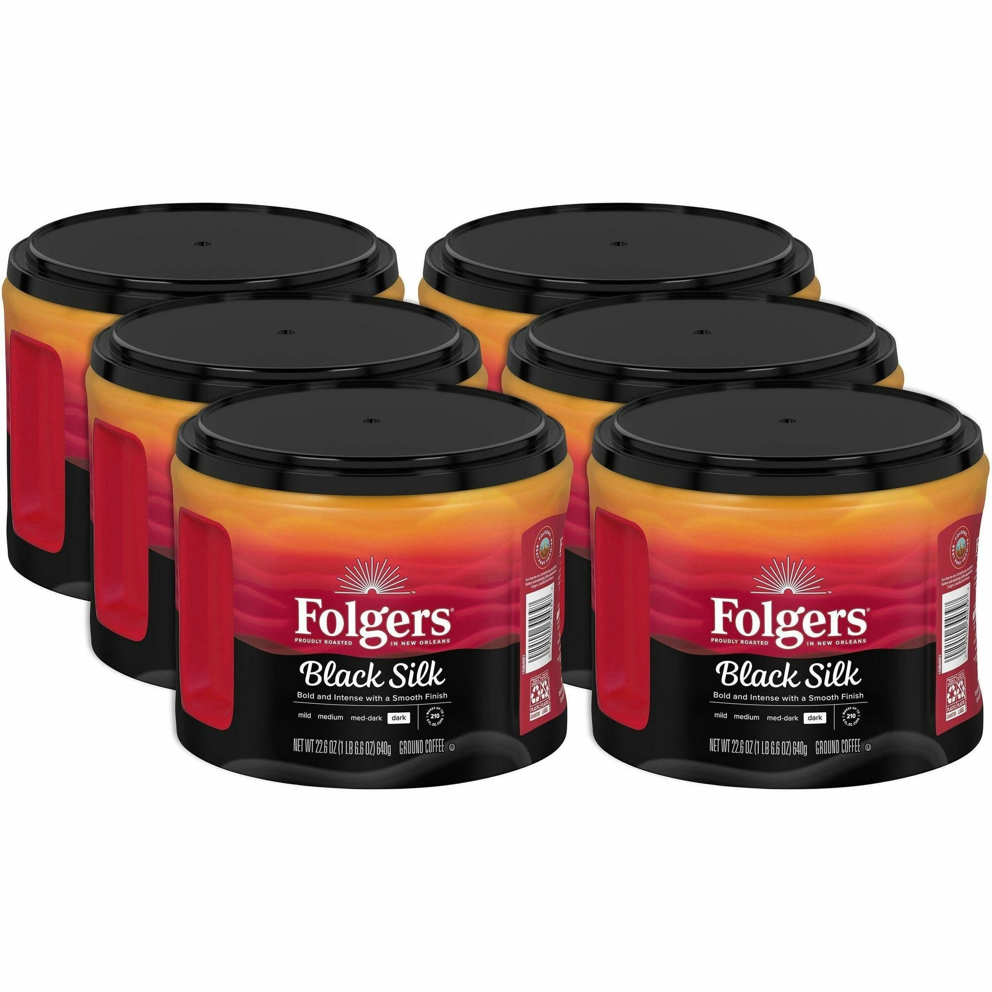 Folgers Ground Black Silk Coffee - Dark - 22.6 oz - 6 / Carton