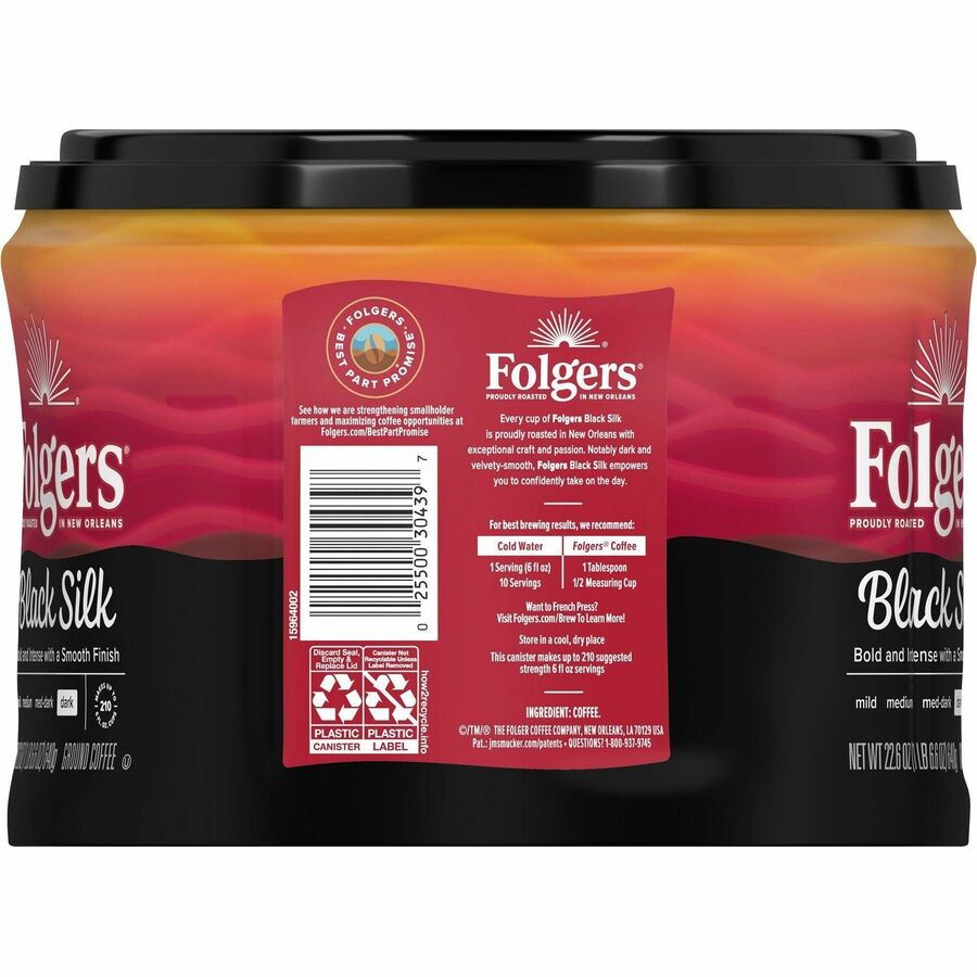 Folgers Ground Black Silk Coffee - Dark - 22.6 oz - 6 / Carton