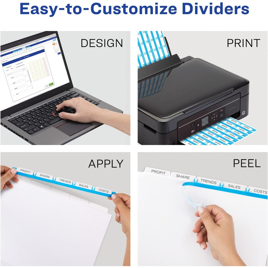 Avery 5 Tab Easy Print & Apply Clear Label Sheet Refills (11225) - Inkjet, Laser - Clear - 30 / Sheet - 3 Total Sheets - 30 / Pack